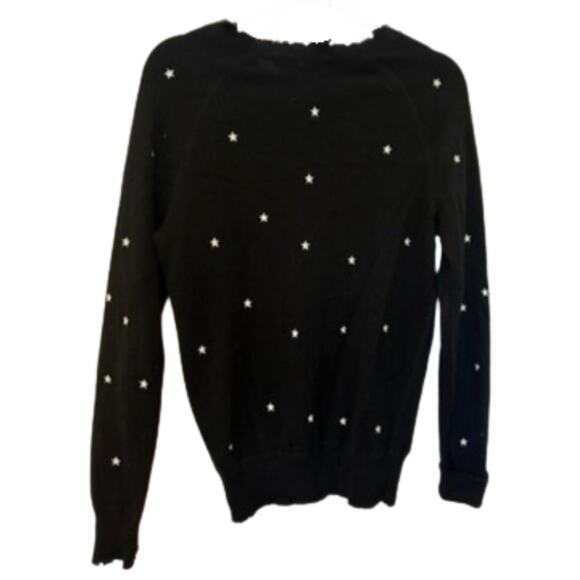 AQUA Cashmere Black Star Embroidered Sweater Medium Bloomingdales - Picture 2 of 3